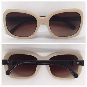 CHANEL SUNGLASSES  Beige/Black  bows size 58 (Narrow Fit) Explore a Chanel Beige & Black 5280-Q Bow Sunglasses  main image 3